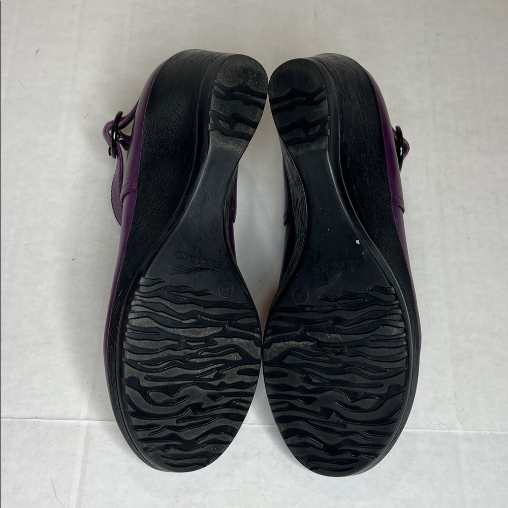 Dansko Rebel Purple Leather Mary Jane Wedge Pump, Ankle Strap, EU 38, US 7.5 -8 - Picture 8 of 11
